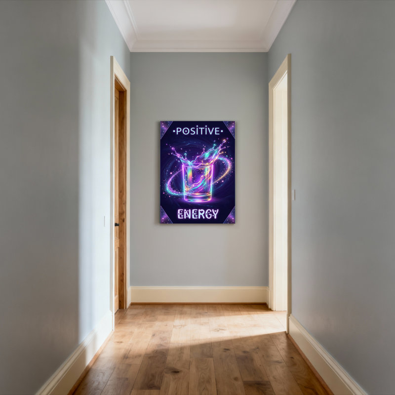 Positif, positif, néon, éclaboussures de verre tendu sur toile tendue, ensemble de 1, H 36 po x l 24 po