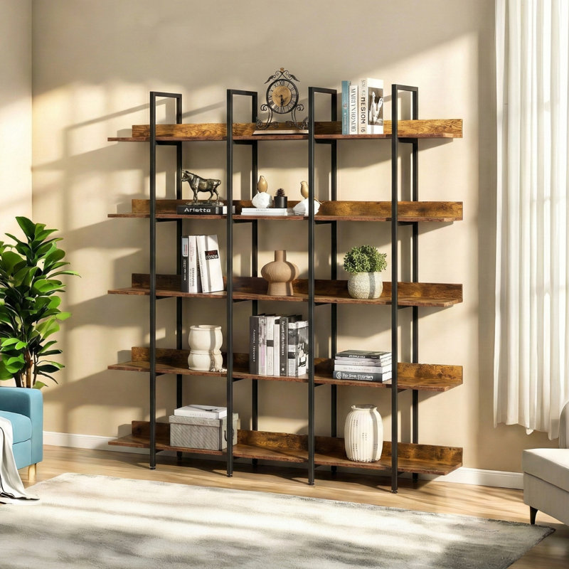 Cassander 70.5"H X 70.9"W Wood Double 5-Tier Bookcase, Black