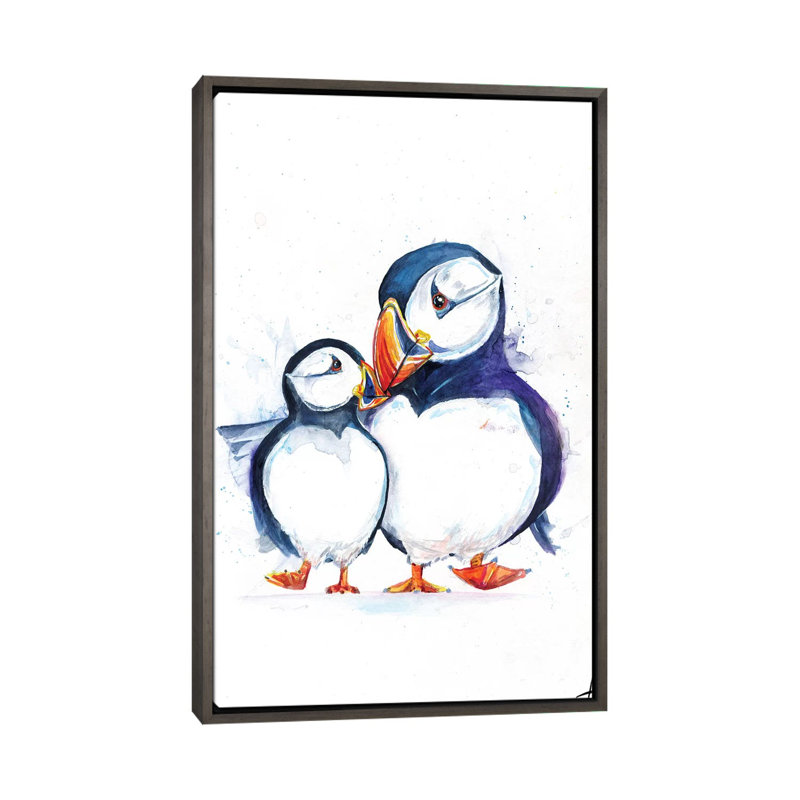 Décoration murale pour enfants Parading Puffins, H 60 po x l 40po x P 1,5 po, Toile avec cadre gris foncé rustique