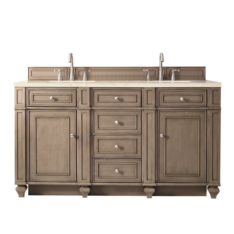 Bristol 60'' W Double Vanity, Whitewashed Walnut, 8" Widespread, Phantome Eclos