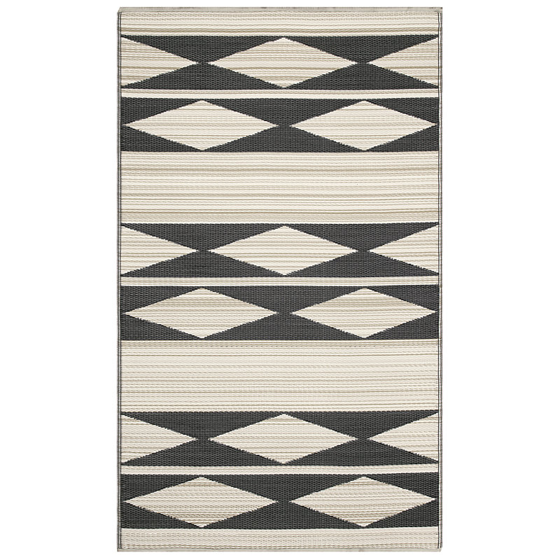 Outdoor Rug Plastic Straw Rug Waterproof Patio Joezette Natural & Black, Rectangle 5' x 8'