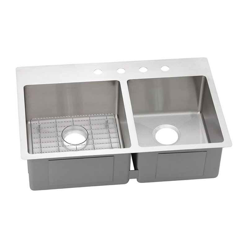 Crosstown 33" x 22" Stainless Steel Double Bowl Dual Mount Kitchen Sink, 5