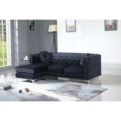 Méridienne de canapé de style Mid-Century avec microsuède douce, pieds en acier chromé et coussins à ressorts ensachés confortables