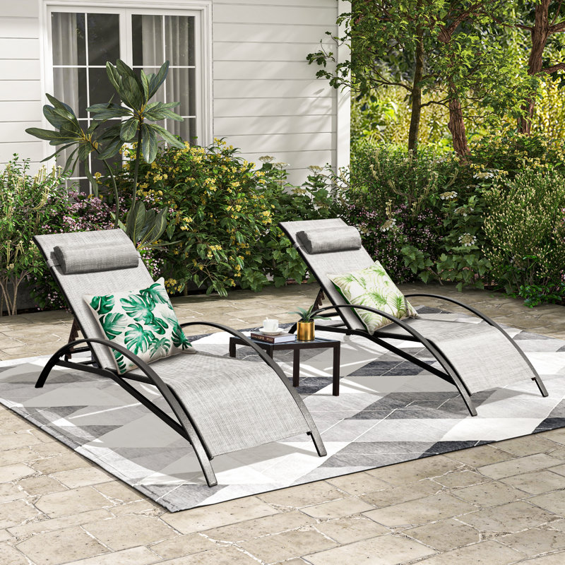 EROMMY Outdoor Chaise Lounge Set with Table, Gray White