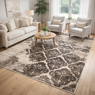 Tapis rétro ivoire clair soyeux Glam Elguja - ultra doux