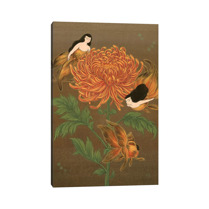 Goldfish Mermaids - Autumn Chrysanthemum by Martin Hsu - Painting on Canvas, Wrapped Canvas, 30.48 cm H x 45.72 cm W