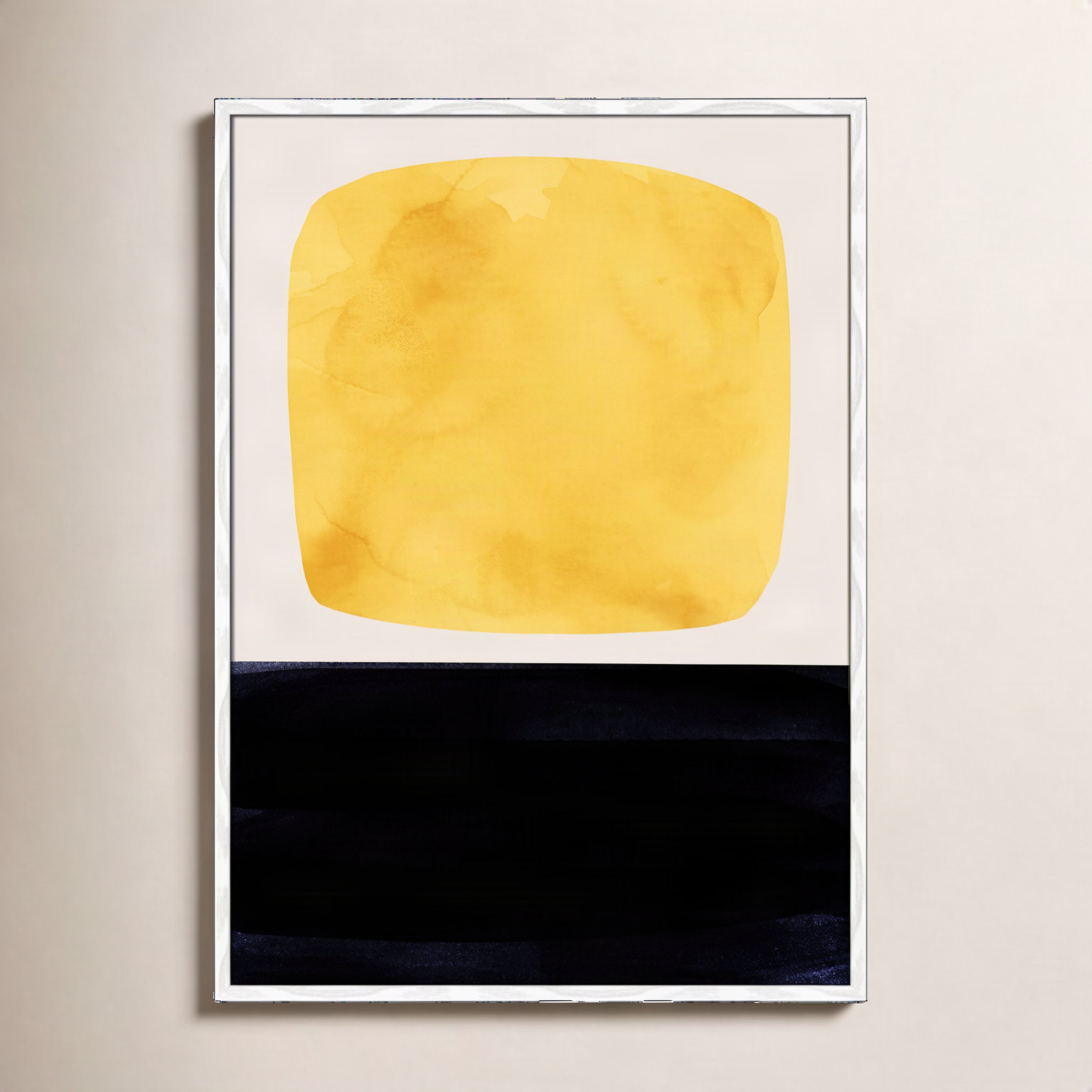 Boxed-Yellow by Aoibhne Hogan, 41.5" H x 29.5" W x 0.75" D, White Wood Grain Paper