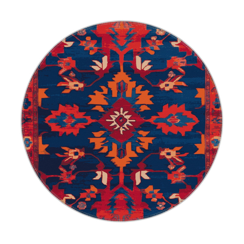 Tapis bleu intérieur et extérieur Tabriz, Rond 5 pi