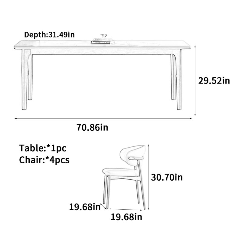 Table de salle à manger haut de gamme luxueuse, H 29,52 po x L 70,86 po x l 31,49 po