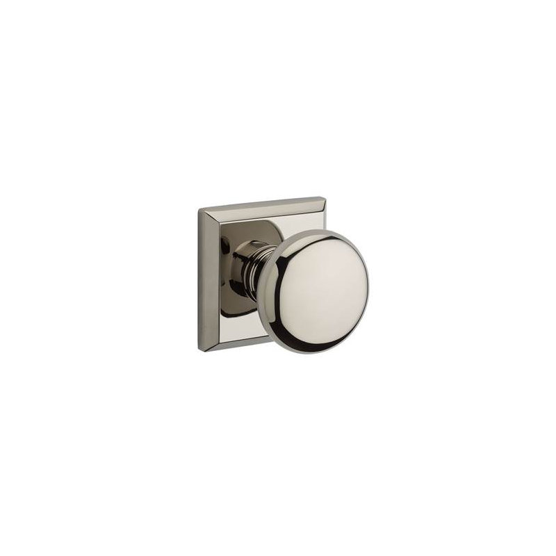 Round Privacy Door Knob with Traditional Square Rose, Polished Nickel