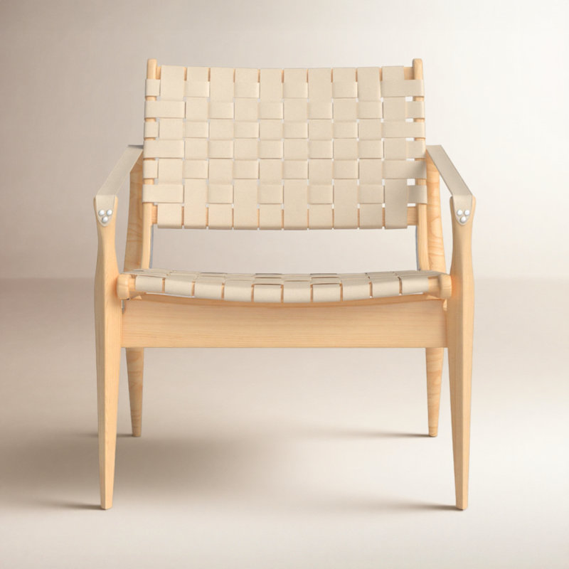 Armchair, White Genuine Leather, Natural