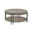 Table basse ronde 3 pièces et 2 tablettes de rangement, bordure noire, brune, beige / beige, mobilier de salon moderne en bois