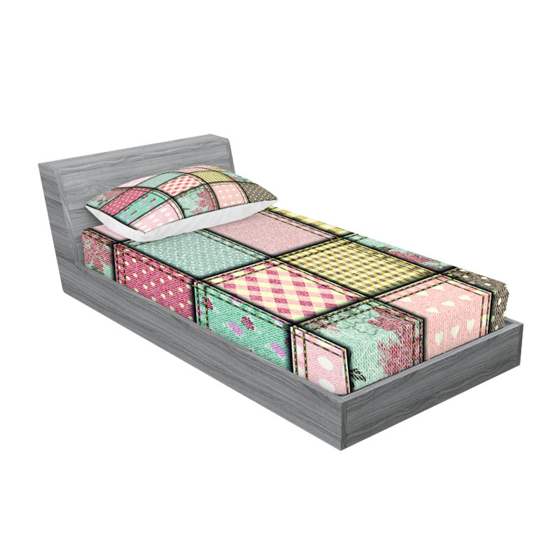 Ambesonne Shabby Flora Fitted Sheet & Pillow Sham Set, Multicolor, Twin Sheet Set + 1 Fitted Sheet + 2 Pillowcases