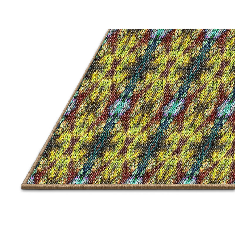 Tapis jaune/bleu/brun tissé à la machine, Rectangle 8 pi x 10 pi