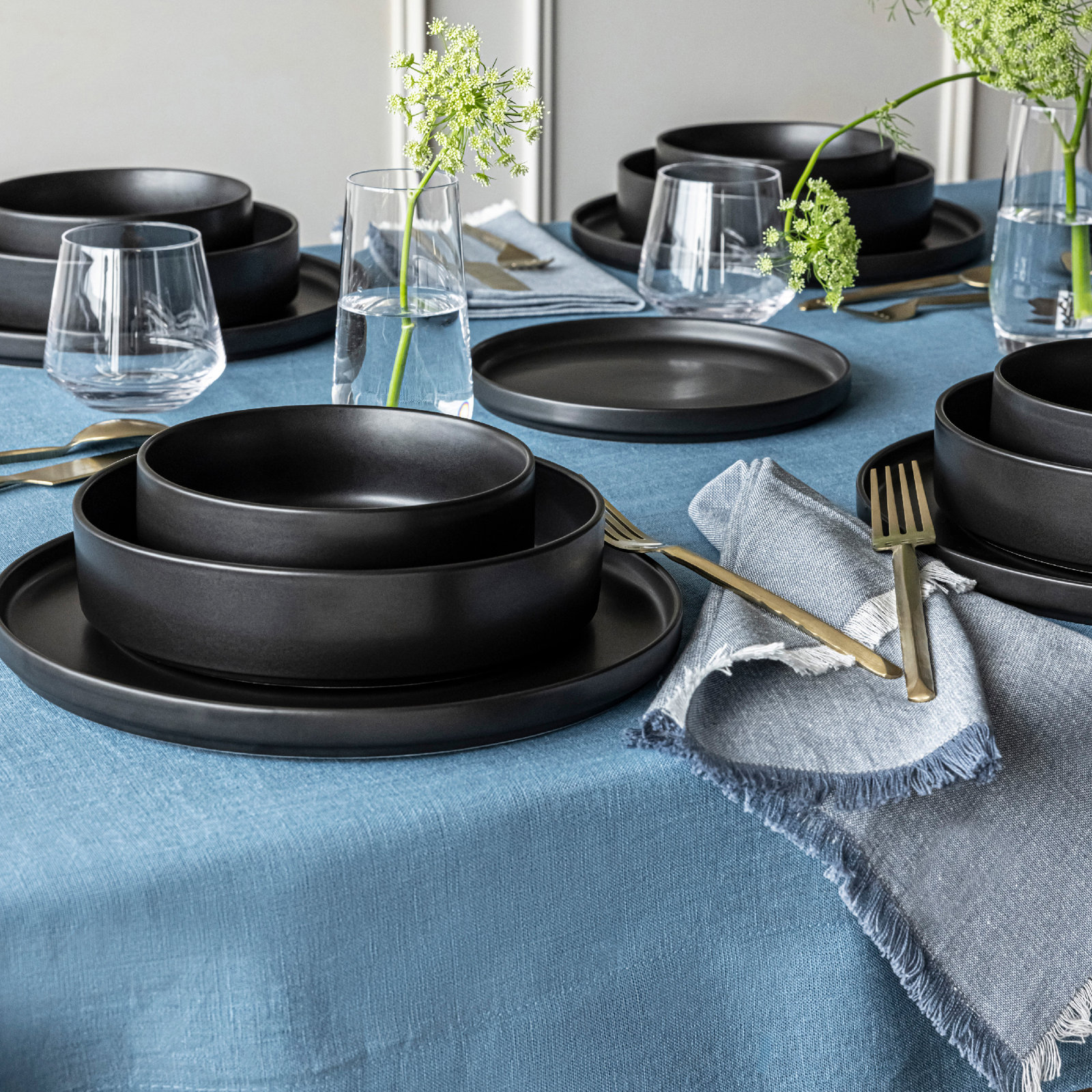 over&back 108" 100% Linen Tablecloth, Blue, 70" W x 108" L