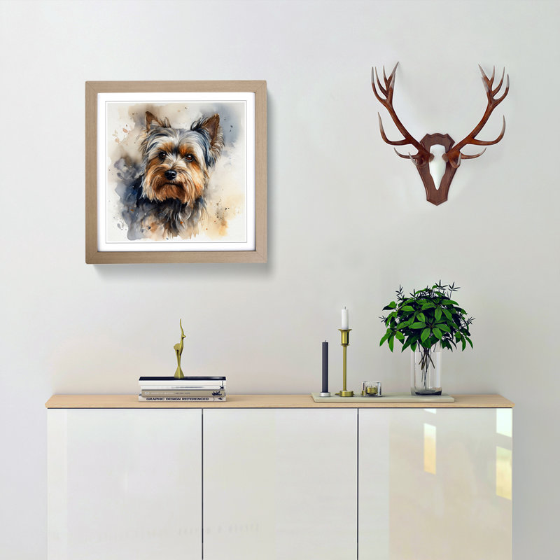 Yorkshire Terrier Watercolour - Framed Print, Oak Framed