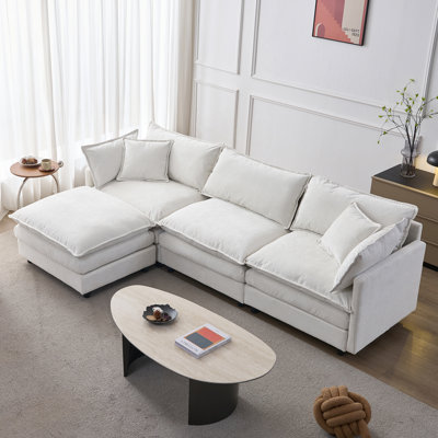 105-Inch Modular L-Shaped Sectional Sofa With Ottoman, Soft Chenille Upholstery And Spacious Seating For Modern Living.