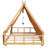 Full-Size Kids House Bed with Tent & LED Lights, Brown House-Style Canopy Floor Bed-1741062468-1741062475