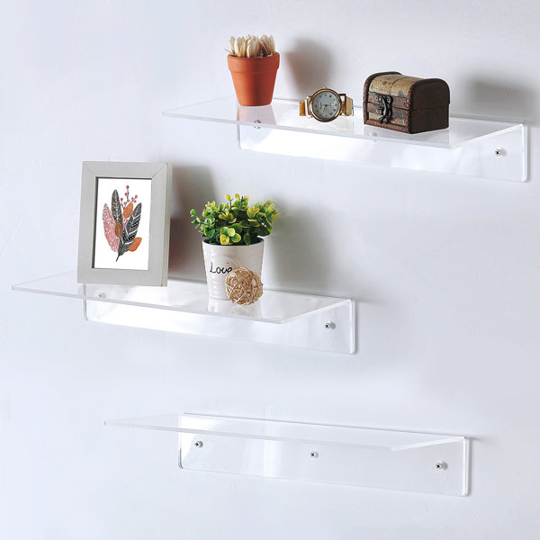 Transparent Acrylic Floating Shelves For Wall, Small Adhesive Wall