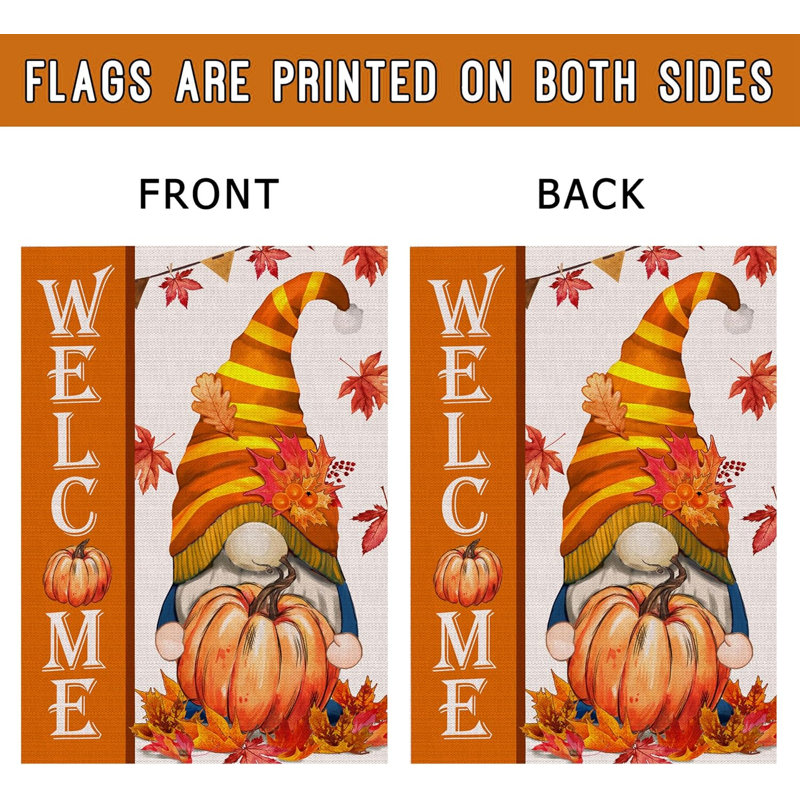 Drapeau d'automne à double face, drapeau de maison de gnomes d'automne d'automne, drapeaux de citrouilles d'automne, toile de jute, décorations d'intérieur, maison de campagne