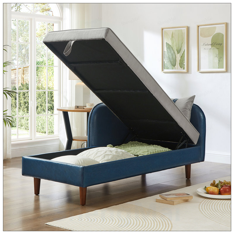 Élégant canapé-lit avec rangement en polyuréthane et velours, parfait pour le confort et l'organisation, Light Grey Velvet