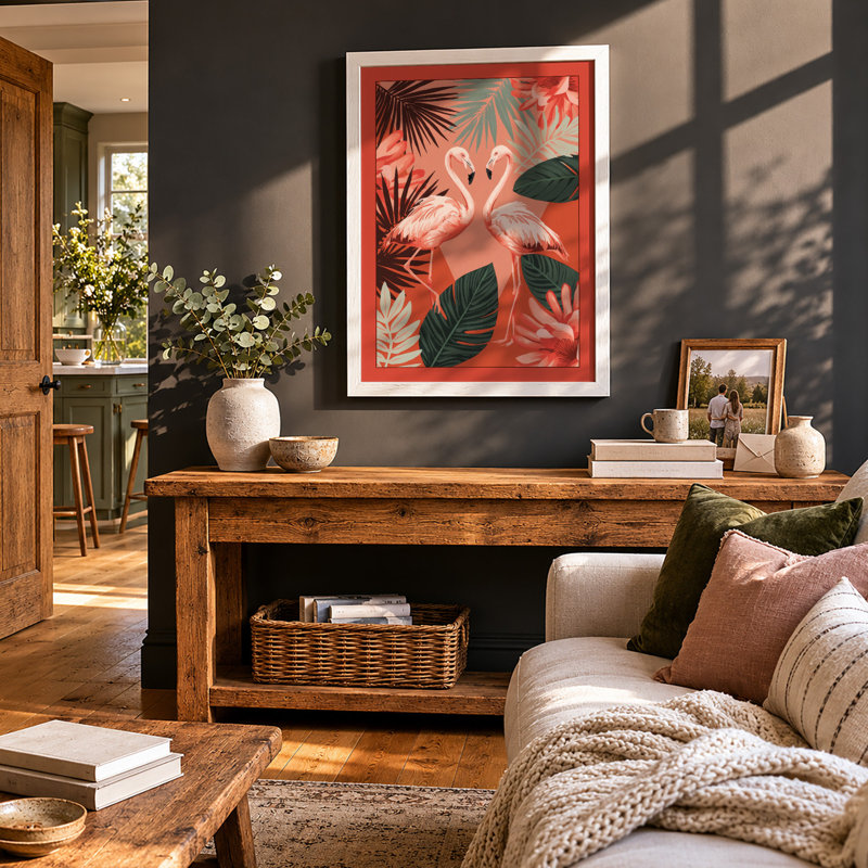 Flamingos in Bloom Tropical - Framed Print, A1 - 84.1 x 59.4 cm, White