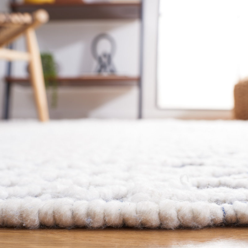 Sabula Hand Woven Pet Yarn/Cotton Southwestern Rug in Blue/Ivory, Round 6'