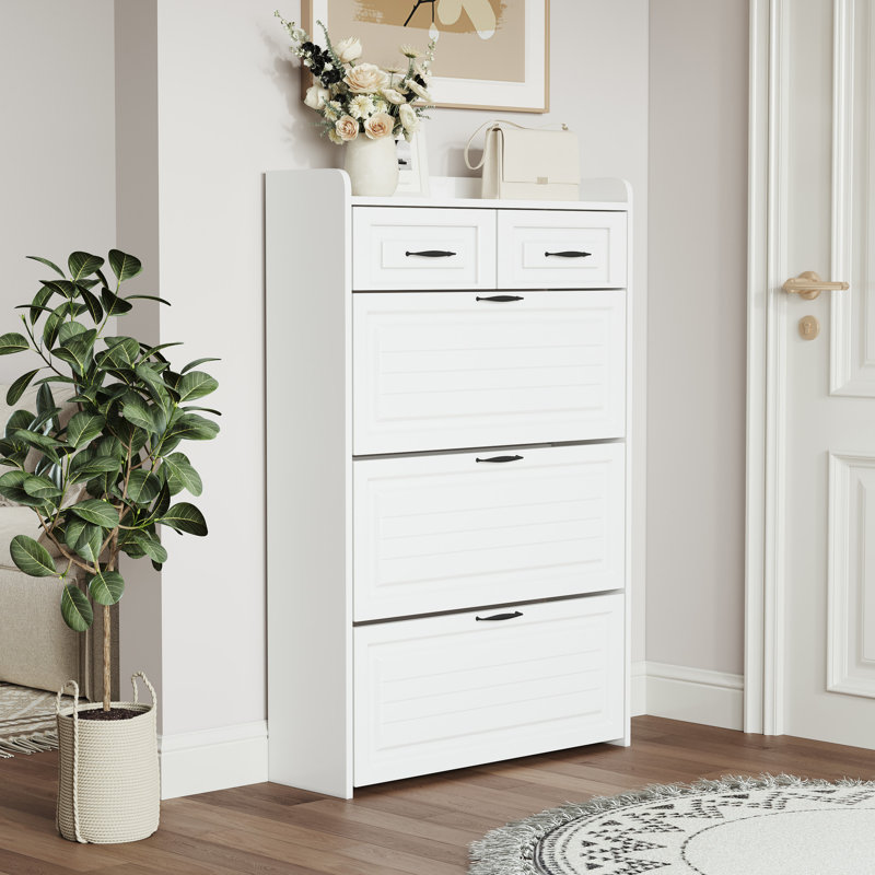 Armoire à chaussures blanche de 125 cm avec 3 portes et 2 tiroirs - Capacité de rangement abondante, matériau d'assemblage facile 1250 et amplement d'espace pour les chaussures