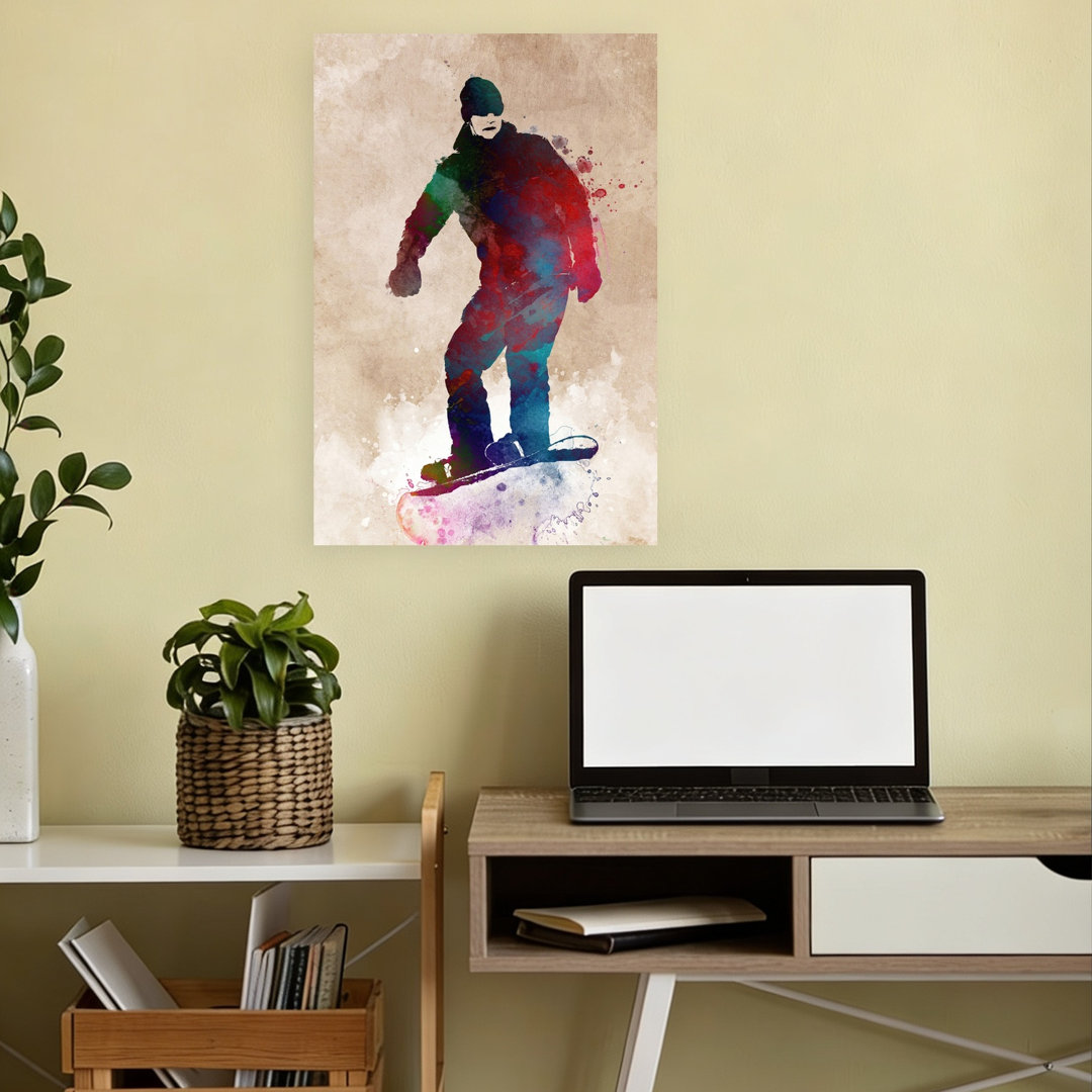 Colorful Snowboarding Action Abstract Contemporary Winter Landscape Wall Art Print
