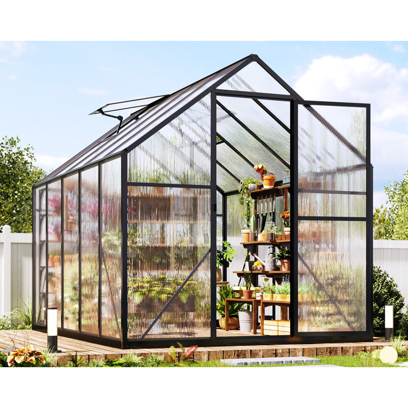 6X10X6.3 Ft Polycarbonate Greenhouse For Outdoors With 2 Windows, Dual Swing Doors, Aluminum Walk-In Frame, Heavy Duty Garden Greenhouse For Backyard, Black