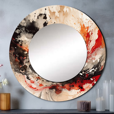 Red Black Chromatic Agate II - Abstract Round Mirror Wall Decor