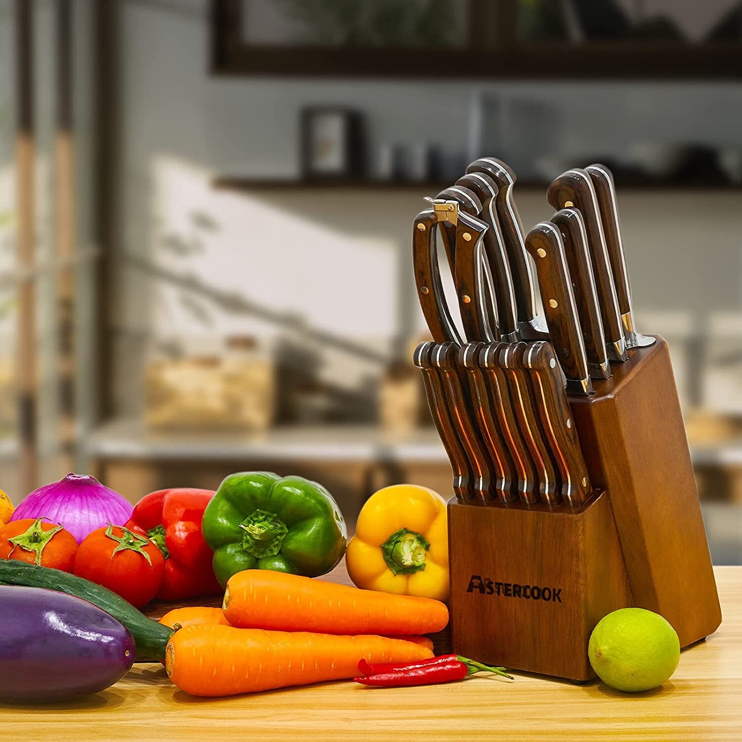 Farberware Triple Riveted Acacia Knife Block Set 15-piece in Blush