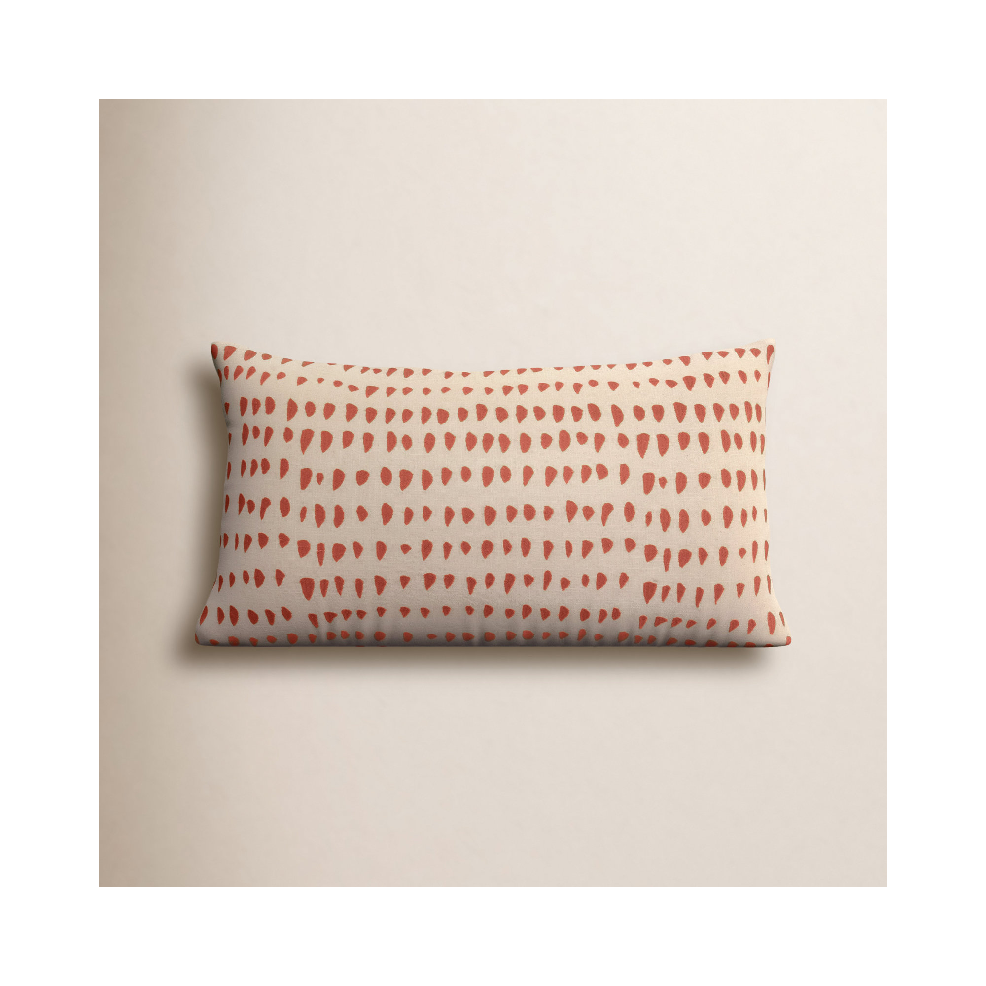 Fabray Embroidered Cotton Lumbar Throw Pillow, Coral/Natural