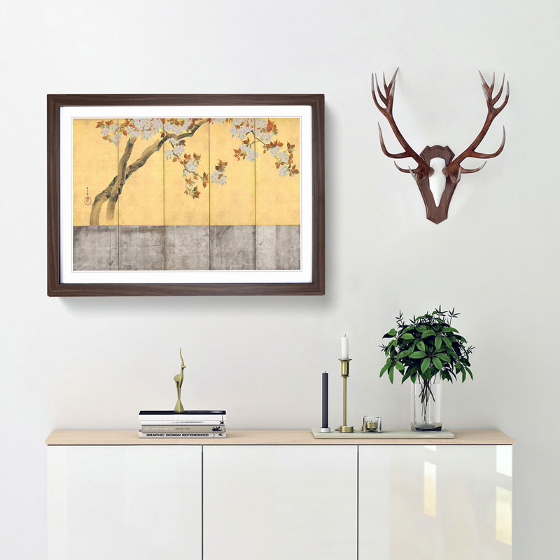 Blossoming Cherry Trees Vol.2 by Sakai Hoitsu - Picture Frame Art Print, 27cm H x 36cm W x 2cm D, Walnut Framed