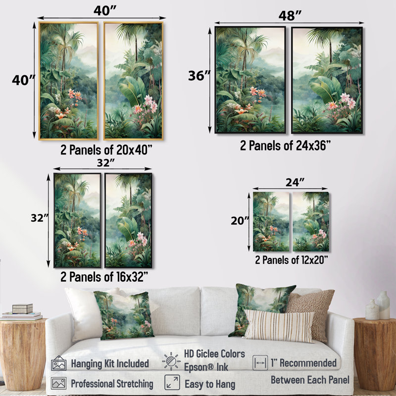 Art tropical, jungle tropicale, Impression encadrée flottante, Noir, H 36 po x l 48 po