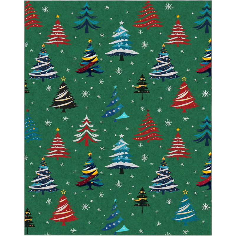 Christmas Tree Non-Slip Washable Low Pile Area Rug, Holiday Decor Living Room Rug, Rectangle 8' x 10'