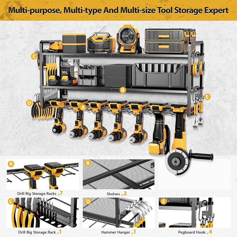 Support mural robuste pour outils électriques - Rangement 3 couches