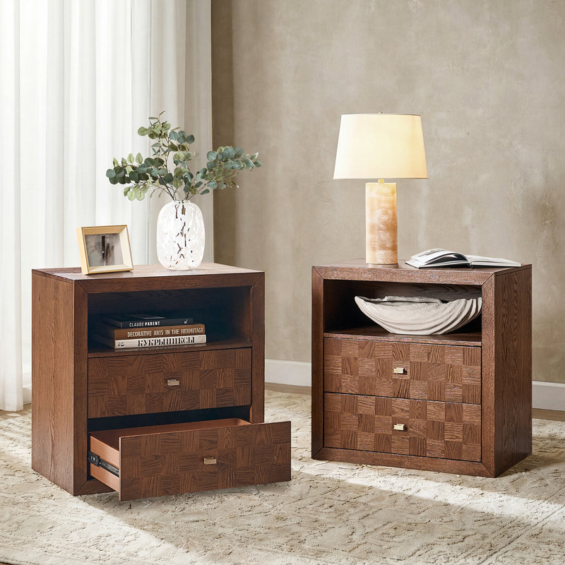 Table de chevet 2 tiroirs Cruce, Noyer