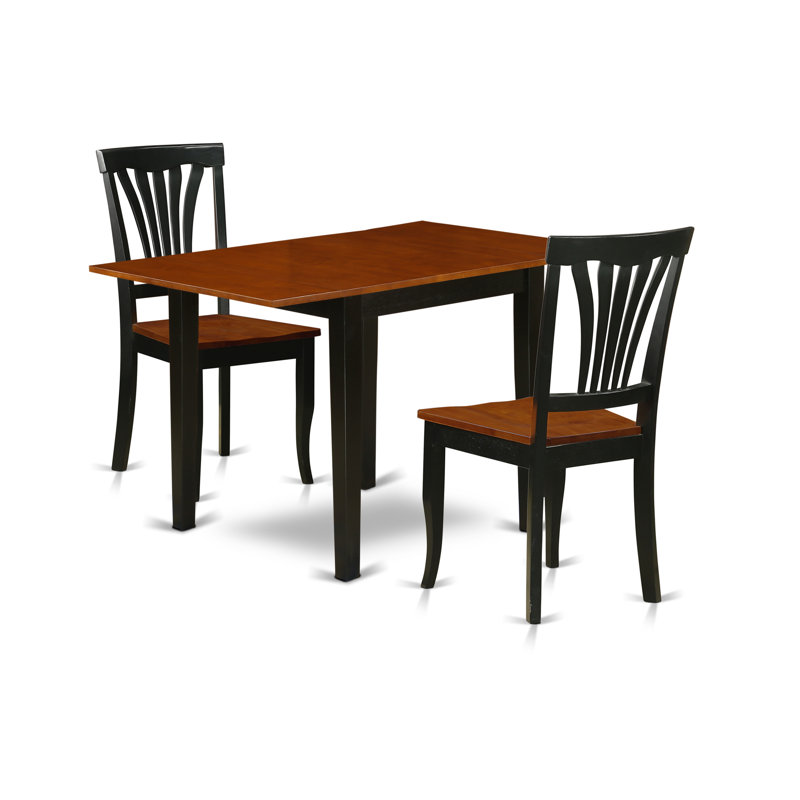  3 Piece Dining Set Contains a Rectangle Dining Room Table with Dropleaf and 2 Kitchen Chairs, 30x48 Inch, Black & Cherry