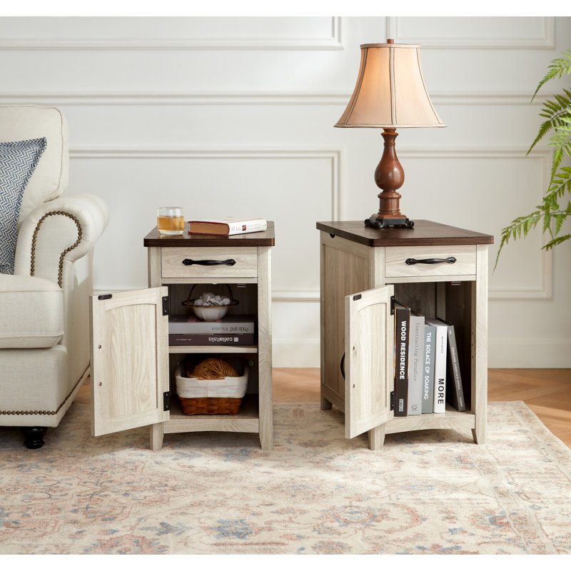 Table de bout avec rangement et station de charge, ensemble de 2, Brun / gris clair