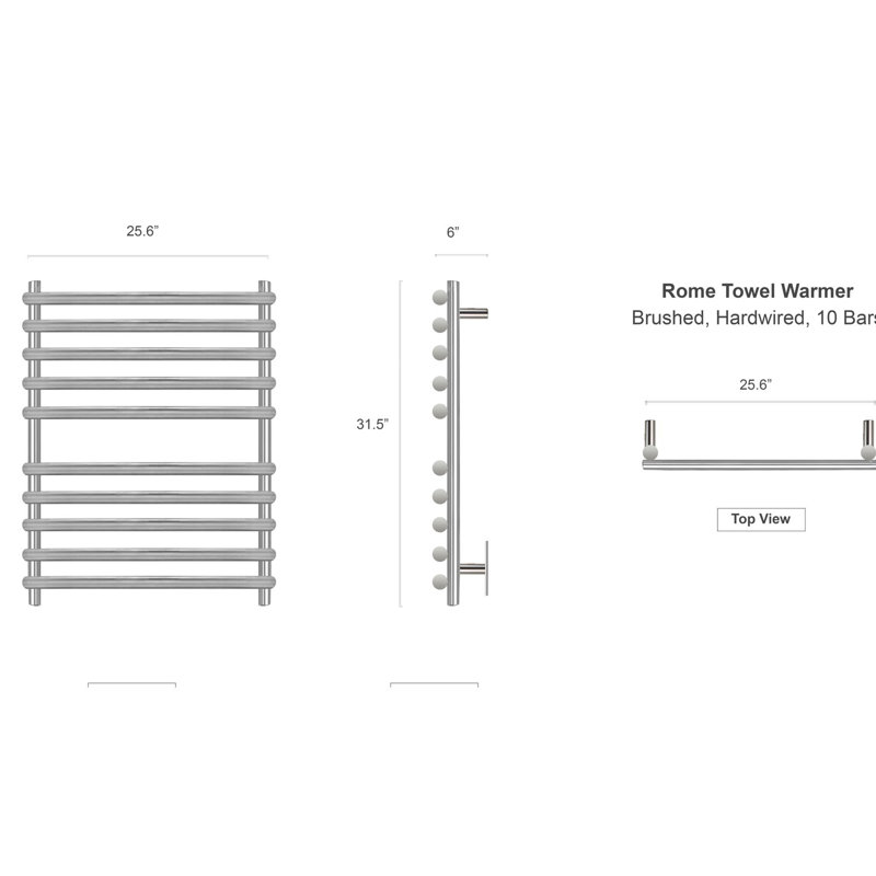 Brushed Stainless Steel Wall-Mounted 10-Bar Towel Warmer
