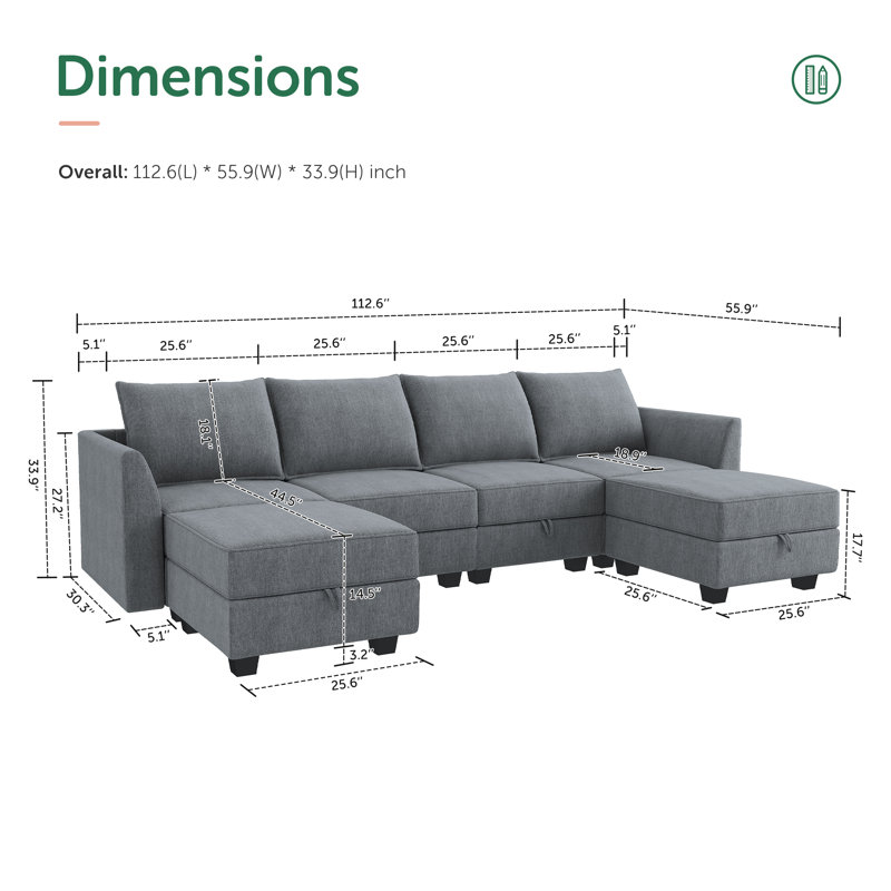 Canapé modulaire rembourré en U Tremee, Polyester gris bleuté