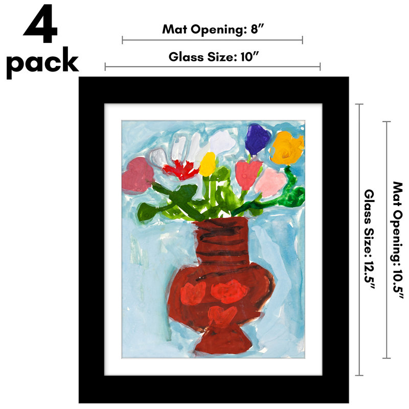 Cadre pour enfants Merranda 10 po x 12,5 po avec passe-partout 8,5 po x 11 po - bois composite avec verre - paquet de 4 - noir