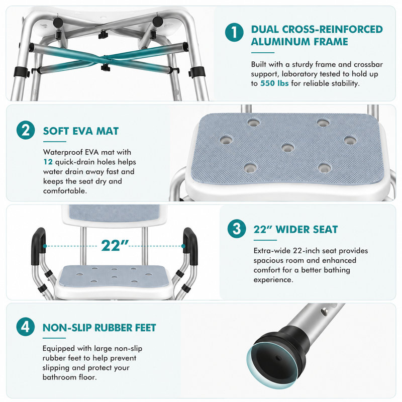 Shower Chair with Removable Arms and Back