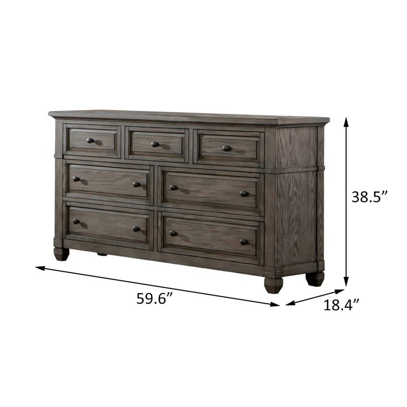 Commode à 7 tiroirs l 59,6 po en gris chaud