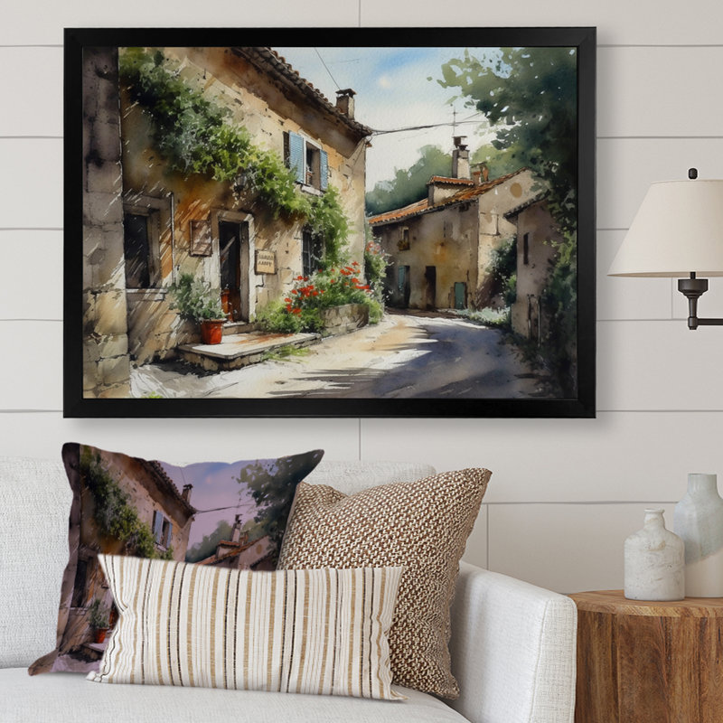 «Richaraj Mediterranean Village Street VI», reproduction sur toile, Cadre photo noir, H 12 po x l 20 po x P 1 po