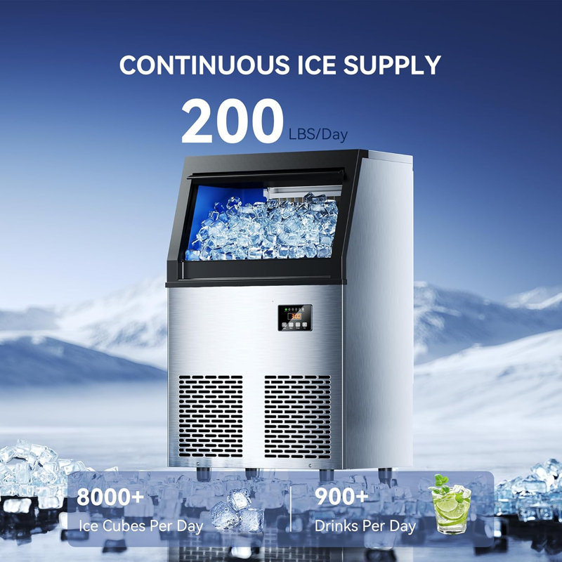 Coolski Commercial Ice Maker, 200 lbs/24H Under Counter Ice Machine, 35 lbs Bin