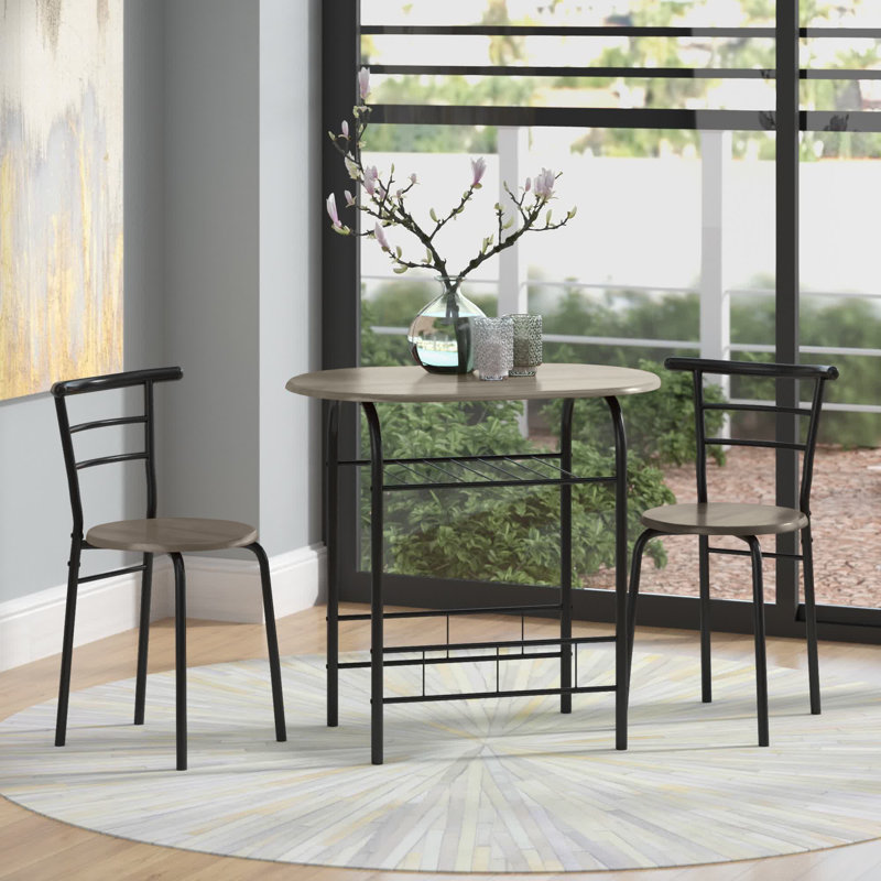 Volmer 3 - Piece Bistro Dining Set, Black/Brown/Gray