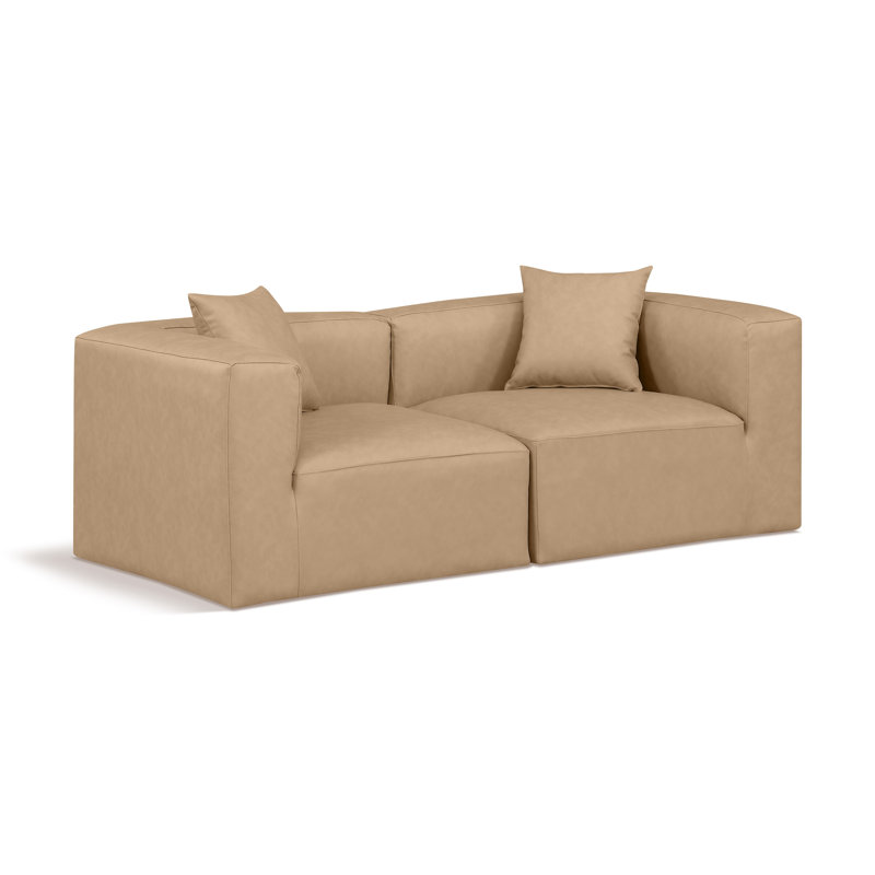 Canapé modulaire 2 pièces rembourré, Cuir brun clair végétalien