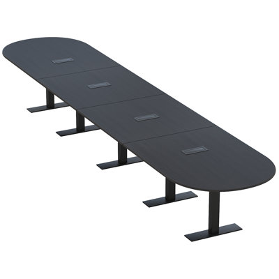 Racetrack Shaped Conference Table with Metal T Base | Electrical Unit